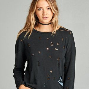 Black Distressed Ripped Sweater